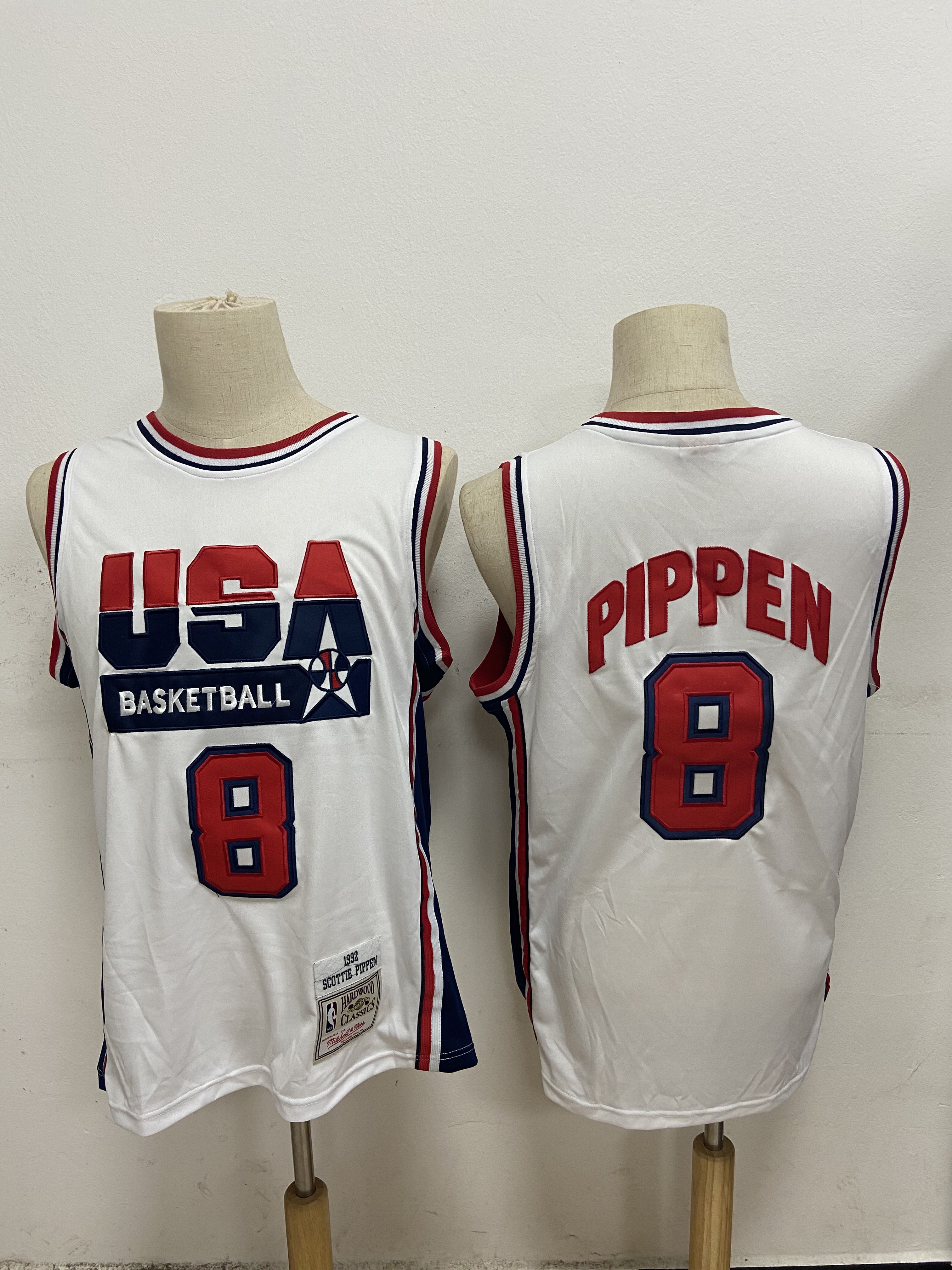 Men USA Basketball #8 Pippen White Stitched Throwback NBA Jersey
